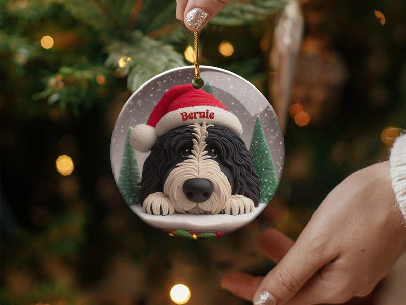 Custom Dog Ornament, Bernedoodle Pet Keepsake | Sublimation Ceramic | 2.76 Inch Round Front Back imagen 3