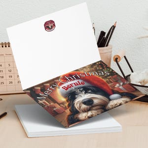 Merry Christmas card, cute dog holiday greeting card, festive Christmas card, holiday celebration, unique Christmas gift, blank inside