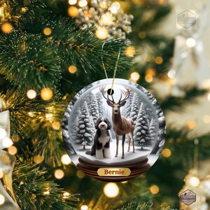 Ceramic Ornament - Customizable with Dog name- Not a snow globe - Bernedoodle Ornament