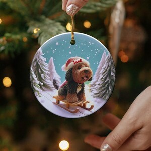 Personalized Dog Christmas Ornament, Custom Pet Holiday Decoration, Cute Puppy on Sled, Christmas Tree Ornament, Pet Lover Gift