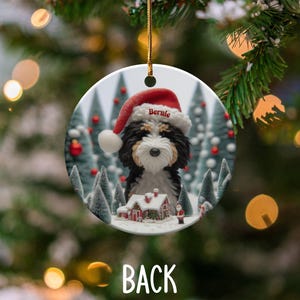 Custom Dog Ornament, Bernedoodle Christmas Gift - Two Sided Sublimation Ceramic Keepsake - Santa Hat Pup Holiday Decor image 6