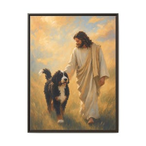Jesus With Bernedoodle Framed Canvas image 12