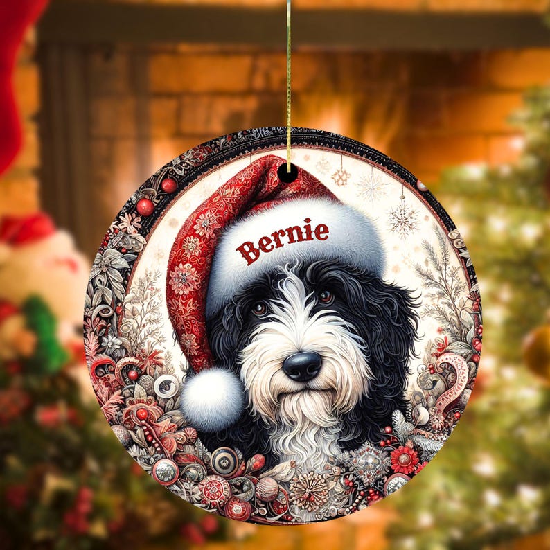 Vintage look Bernedoodle Ornament
