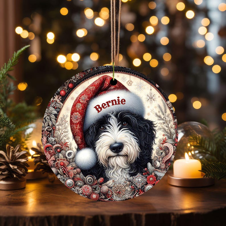 Vintage look Bernedoodle Ornament