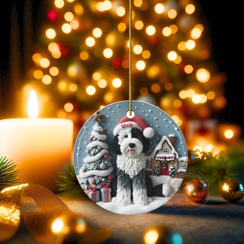 Sheepadoodle, Snow Globe Scene Ceramic Ornament | Sublimation | 3 Inch Custom Dog Name, Pet Lover Gift image 5