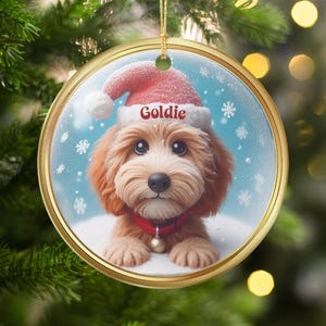 Personalized Christmas puppy ornament, Cute doggie holiday decoration, Custom pet name ornament, Festive pet lover gift
