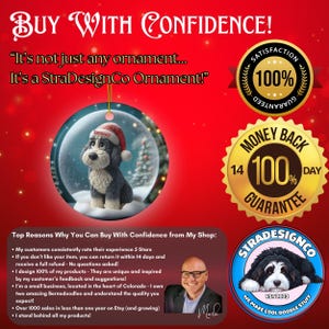 Sheepadoodle Dog Christmas Ornament, Festive Snow Scene Decor | Ceramic | Sublimation Two-Sided Keepsake image 2