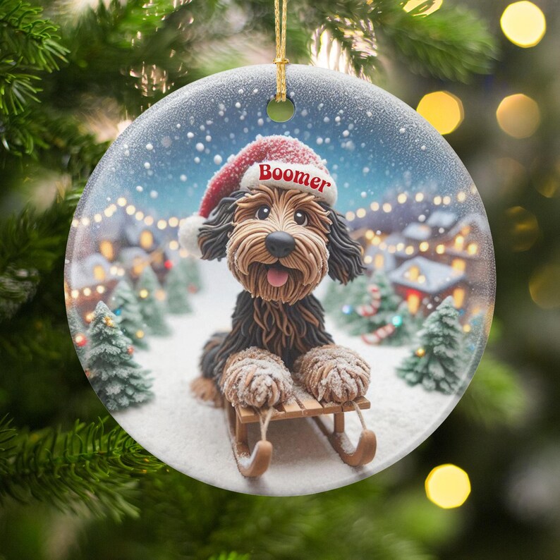 Cute Dog On Sled Christmas Ornament, Holiday Decor, Pet Lover Gift, Festive Tree Decoration, Unique Dog Lover Gift