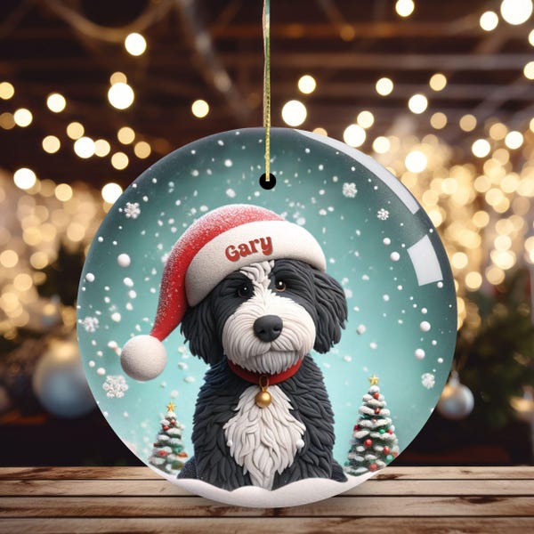 Bernedoodle Ornament, Custom Dog Name Holiday Keepsake | Sublimation Ceramic | 2.76 Inch Festive Pet Tree Decor Gift