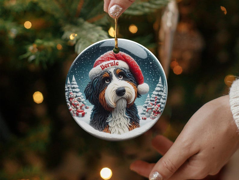 Personalized Dog Christmas Ornament, Custom Pet Holiday Decoration, Cute Dog in Santa Hat, Unique Christmas Gift, Pet Lover Ornament
