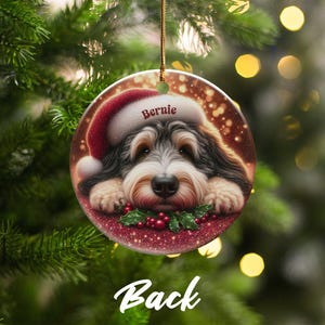 Tri Fade Bernedoodle Ornament, Custom Pet Keepsake | Sublimation Ceramic | 3 Inch Round Holiday Tree Decor image 6