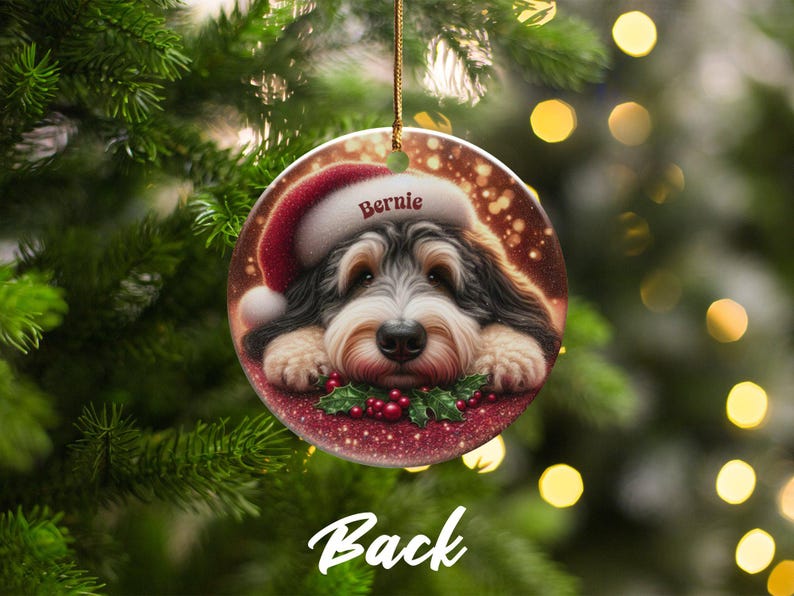 Tri Fade Bernedoodle Ornament, Custom Pet Keepsake | Sublimation Ceramic | 3 Inch Round Holiday Tree Decor image 6