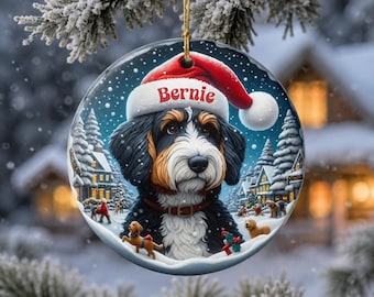 Doodle Dog Ornament | Personalized Bernedoodle Santa Hat