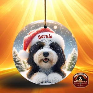 Bernedoodle Ornament, Personalized Santa Hat Ceramic | Sublimation | 3 Inch Double Sided Dog Lover Gift Christmas Tree Decor image 15