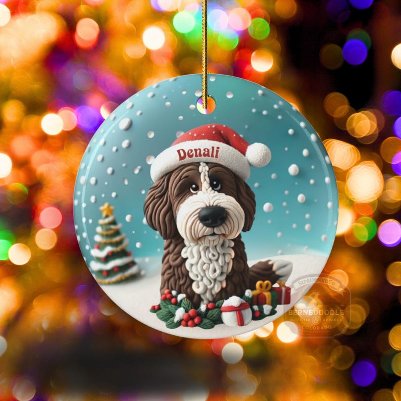 Personalized Brown Bernedoodle Christmas Ornament, Custom Dog Keepsake | Ceramic | 2.76-Inch Round Holiday Decoration, Sublimation image 14
