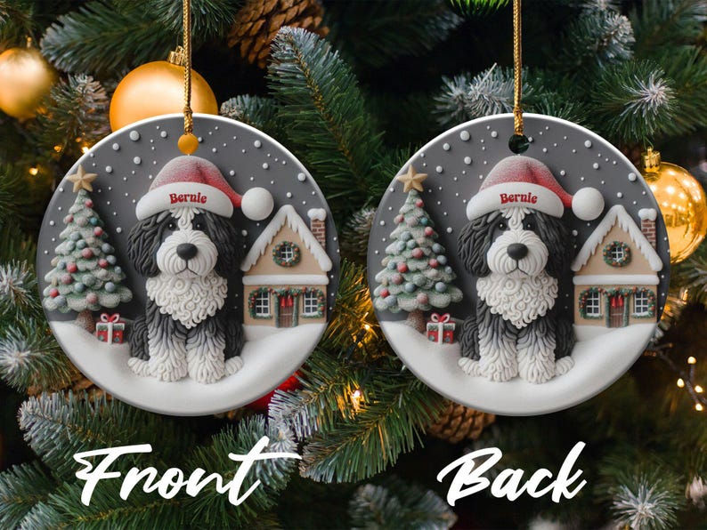 Christmas Ornament, Bernedoodle Portrait - Glossy Ceramic Keepsake | Sublimation Holiday Decor | 3 Inch Heirloom Tree Gift image 6