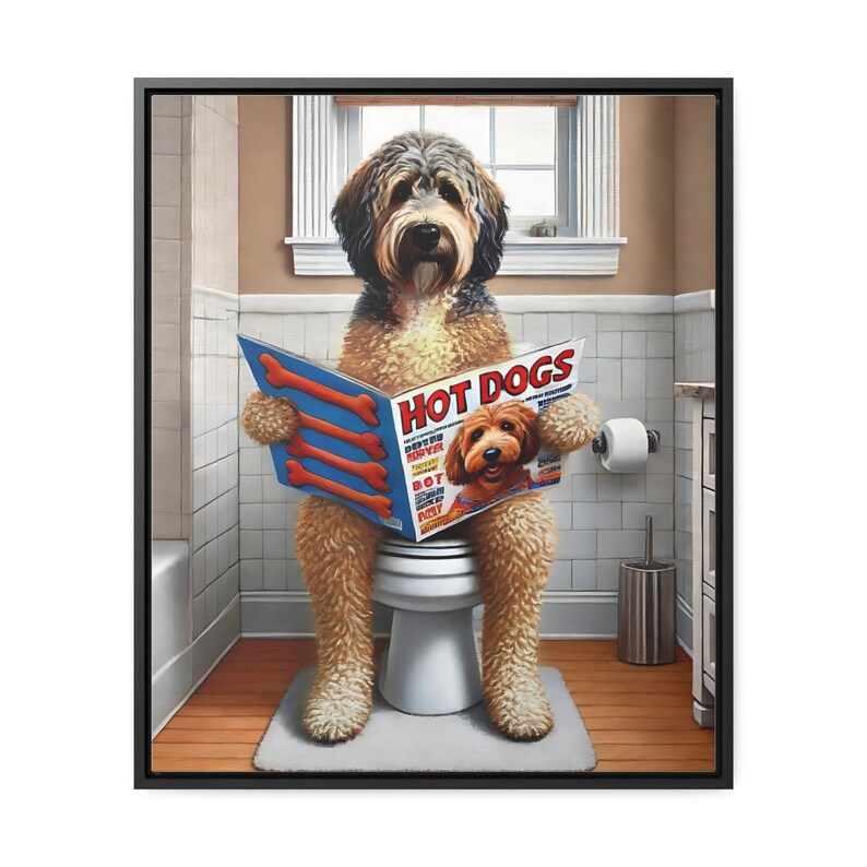 Funny Bernedoodle Toilet Portrait: Bathroom Wall Art, Dog Dad Gift image 4