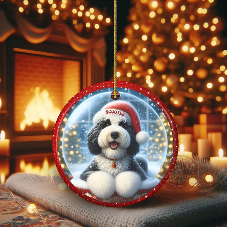 Custom Dog Ornament, Sheepadoodle Snow Globe Design (Sublimation, Ceramic) - Personalized Keepsake Gift, Holiday Tree Decor image 15