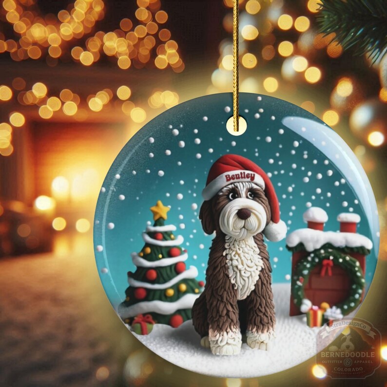 Bernedoodle-ornament - Gepersonaliseerd bruin hondenbeeldje als aandenken, rond keramisch met sublimatieprint, 7 cm groot, een blijvend kerststuk afbeelding 13