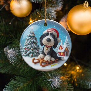 Christmas Ornament, Bernedoodle Sledding Scene | Sublimation Ceramic Decor | 3-Inch Glossy Flat Double-Sided image 10