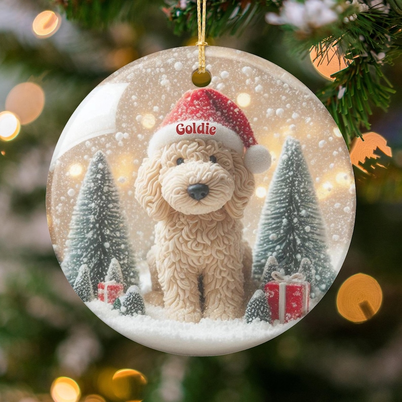 Personalized Dog Christmas Ornament, Custom Golden Doodle Holiday Decor, Unique Pet Lover Gift, Cute Puppy Xmas Tree Decoration