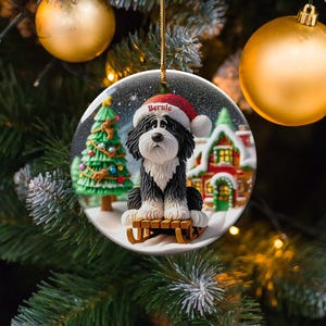 Bernedoodle Ornament, Sledding Ceramic | Claymation Style Artwork | 3 Inch Sublimation Gift image 9