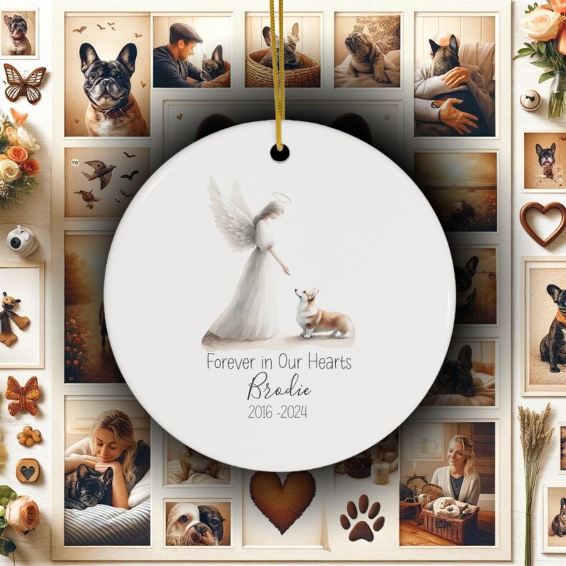 Personalized Welsh Corgi Memorial, Watercolor Design, Pet's Name, Custom Gift, Personalized Pet Tribute Ceramic Ornament, Pet Loss Gift