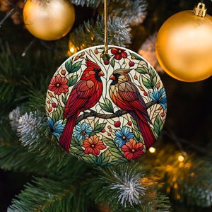 Cardinal Ceramic Ornament, Faux Stained Glass Design image 6