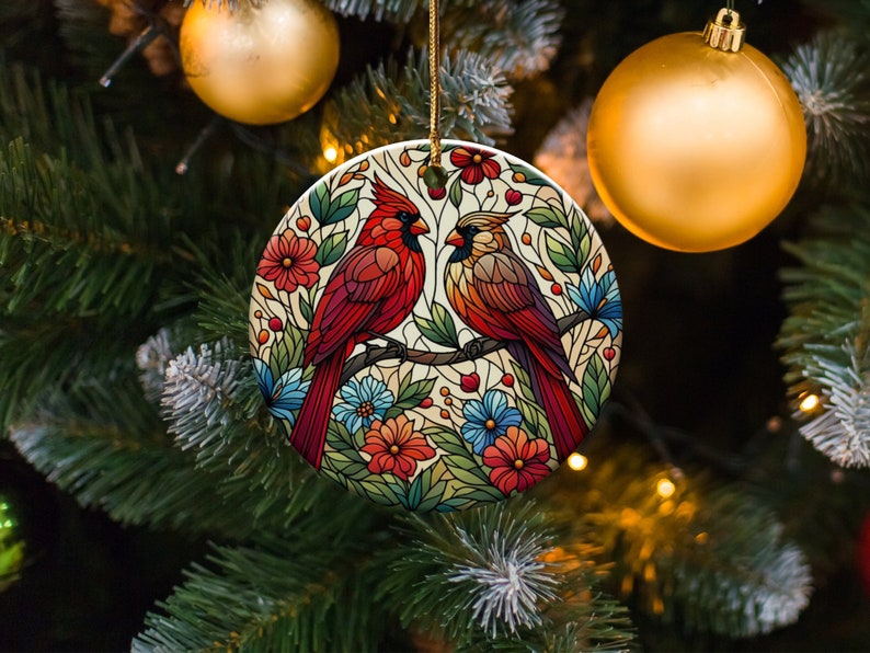 Cardinal Ceramic Ornament, Faux Stained Glass Design image 6