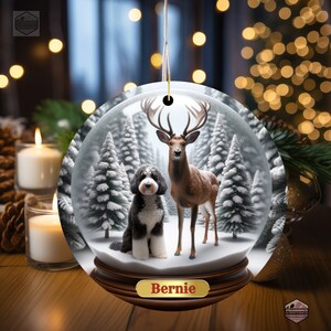 Ceramic Ornament - Customizable with Dog name- Not a snow globe - Bernedoodle Ornament