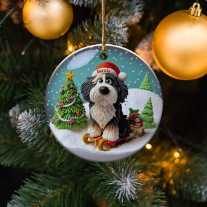 Bernedoodle Sledding, Snow Globe Style Ornament | Ceramic | 3 Inch Personalized Double Sided Keepsake afbeelding 10