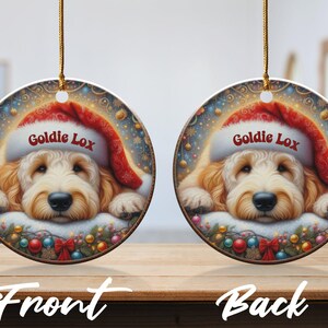Santa Hat Dog, Goldendoodle Ornament | Sublimation Printed Decor | Personalized Pet Keepsake, Festive Holiday Gift image 6