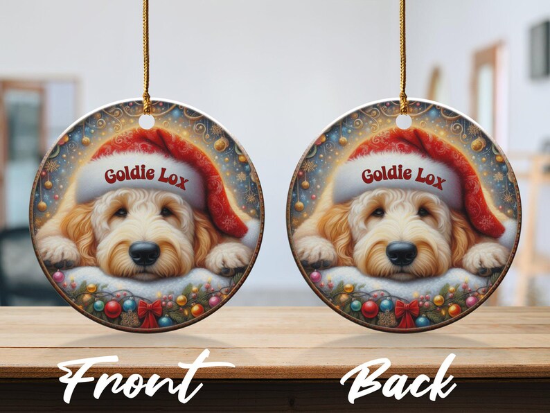 Santa Hat Dog, Goldendoodle Ornament | Sublimation Printed Decor | Personalized Pet Keepsake, Festive Holiday Gift image 6