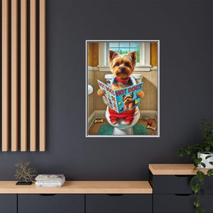 Yorkie Dog Toilet Art: Funny Bathroom Canvas Print image 6