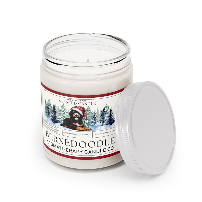 Vela de aromaterapia Bernedoodle: Aroma fresco y festivo, regalo ideal para amantes de los perros. imagen 6