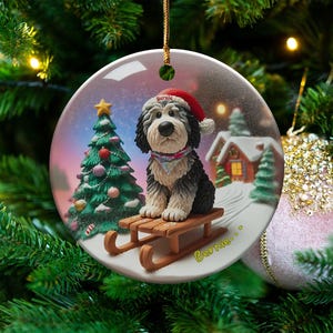 Ceramic Pet Ornament, Dog Sledding Gift - Santa Hat | Sublimation Printed | 3 Inch Christmas Tree Decor image 8