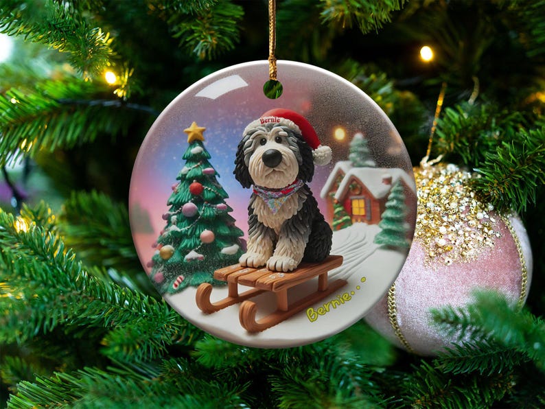 Ceramic Pet Ornament, Dog Sledding Gift - Santa Hat | Sublimation Printed | 3 Inch Christmas Tree Decor image 8
