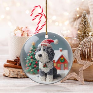 Custom Pet Ornament, Sheepadoodle Snow Scene Keepsake | Sublimation Ceramic | 3 Inch, Double Sided Bild 4