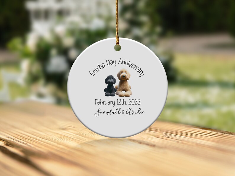 Dog Ornament Custom, Personalized Pet Adoption Keepsake | Ceramic Heirloom - Double Sided - 3 Inch Sublimation Decor image 2