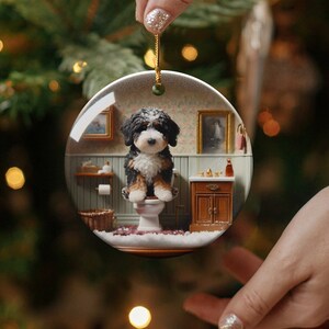 Funny Dog Toilet, Ceramic Ornament | Sublimation | Bathroom Humor Decor, Double Sided image 8