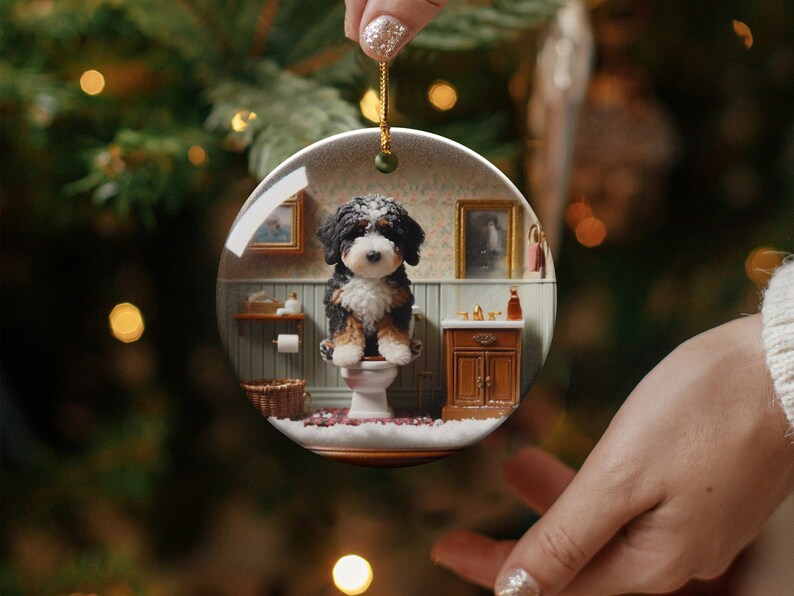 Funny Dog Toilet, Ceramic Ornament | Sublimation | Bathroom Humor Decor, Double Sided image 8