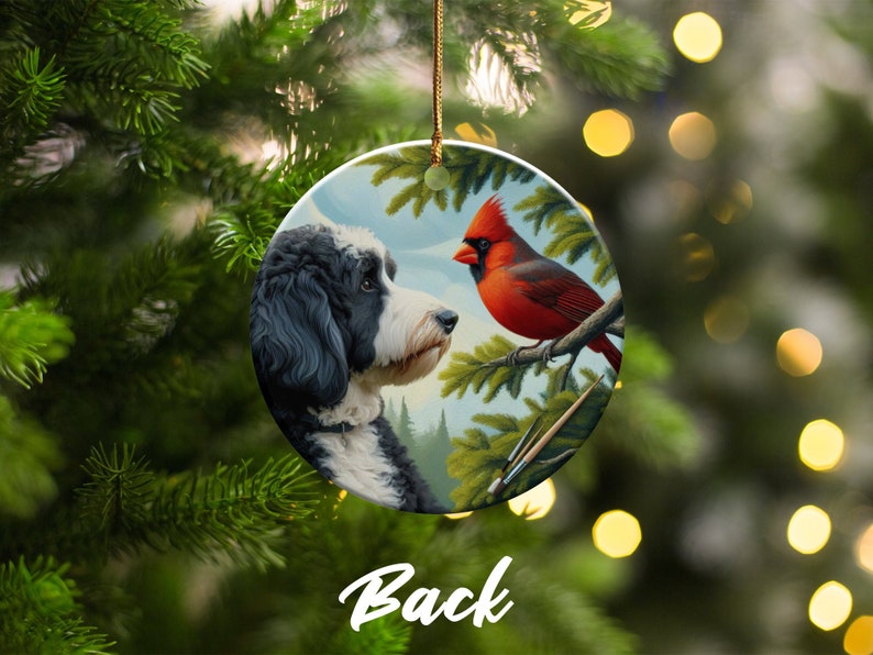 Cardinal and Bernedoodle Dog Ceramic Ornament, Oil Paint Style Design, Cardinal Lovers Gift, Mothers Day, Bird Lovers, Custom Crafted Design