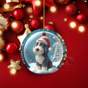 Sheepadoodle Dog Christmas Ornament, Festive Snow Scene Decor | Ceramic | Sublimation Two-Sided Keepsake image 13