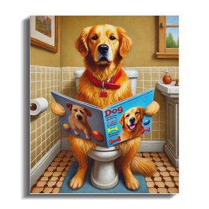 Lustige Golden-Retriever-Toiletten-Leinwand, Hunde-Kunst fürs Badezimmer (20x24) Bild 5