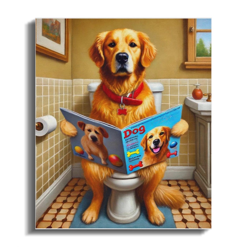 Lustige Golden-Retriever-Toiletten-Leinwand, Hunde-Kunst fürs Badezimmer (20x24) Bild 5