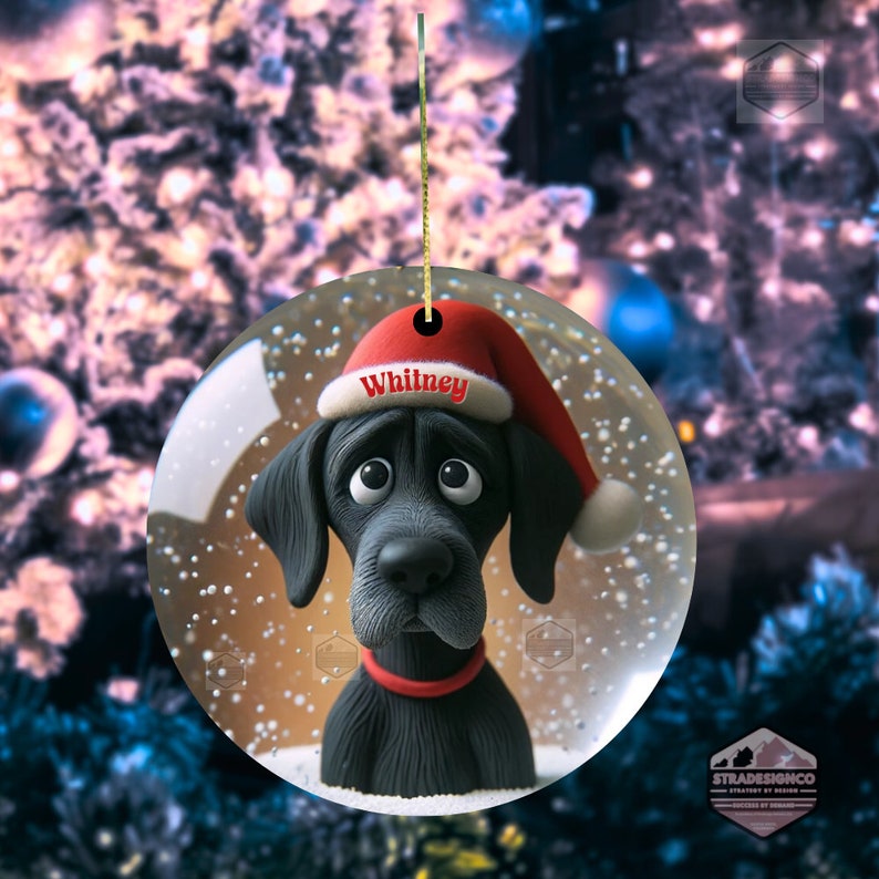 Black Great Dane Dog Ornament - Clay Style Illustration