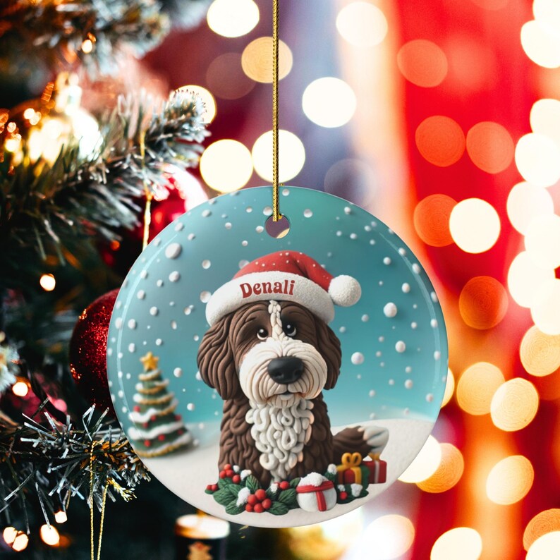 Personalized Brown Bernedoodle Christmas Ornament, Custom Dog Keepsake | Ceramic | 2.76-Inch Round Holiday Decoration, Sublimation image 6