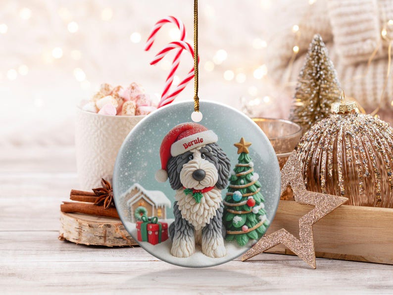 Custom Dog Ornament, Sheepadoodle Keepsake Shiny Flat | Sublimation | 3 Inch Ceramic Gift image 6