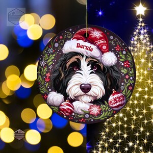 Bernedoodle ornament featuring brown eyebrows and brown highlights