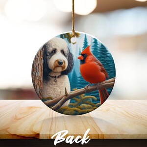 Cardinal and Bernedoodle Dog Ceramic Ornament, Oil Paint Style Design, Cardinal Lovers Gift, Mothers Day, Bird Lovers, Custom Crafted Design
